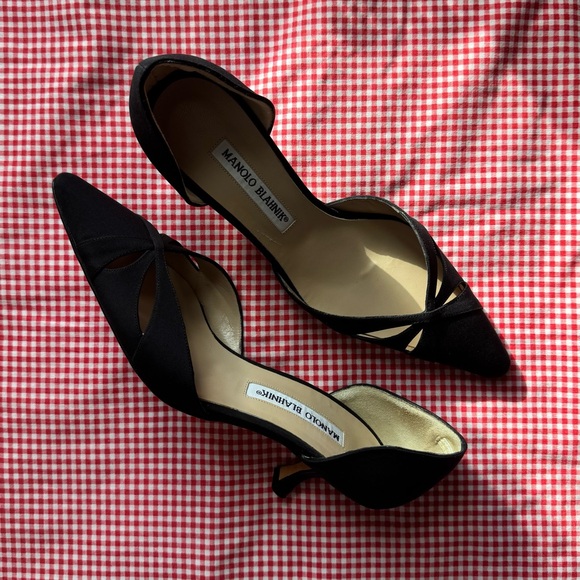 Manolo Blahnik Shoes - Manolo Blahnik Black Satin D'Orsay Pumps/Kitten Heels